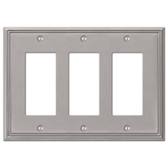 Metro Line Brushed Nickel Cast - 3 Rocker Wallplate