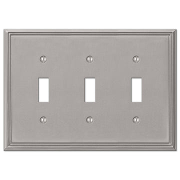 Metro Line Brushed Nickel Cast - 3 Toggle Wallplate - Wallplate Warehouse 77TTTBN 070686573839 3 Toggle