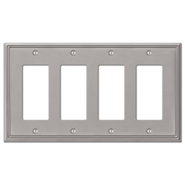 Metro Line Brushed Nickel Cast - 4 Rocker Wallplate - Wallplate Warehouse 77R4BN 070686573860 4 Rocker