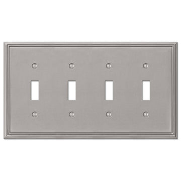 Metro Line Brushed Nickel Cast - 4 Toggle Wallplate - Wallplate Warehouse 77T4BN 070686573853 4 Toggle