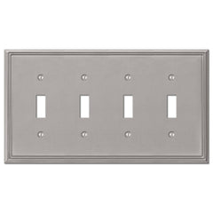Metro Line Brushed Nickel Cast - 4 Toggle Wallplate