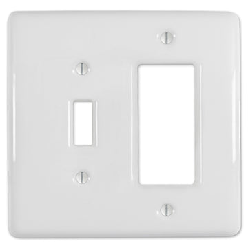 Metro White Ceramic - 1 Toggle / 1 Rocker Wallplate - Wallplate Warehouse 3000TRW 070686006443 1 Toggle / 1 Rocker