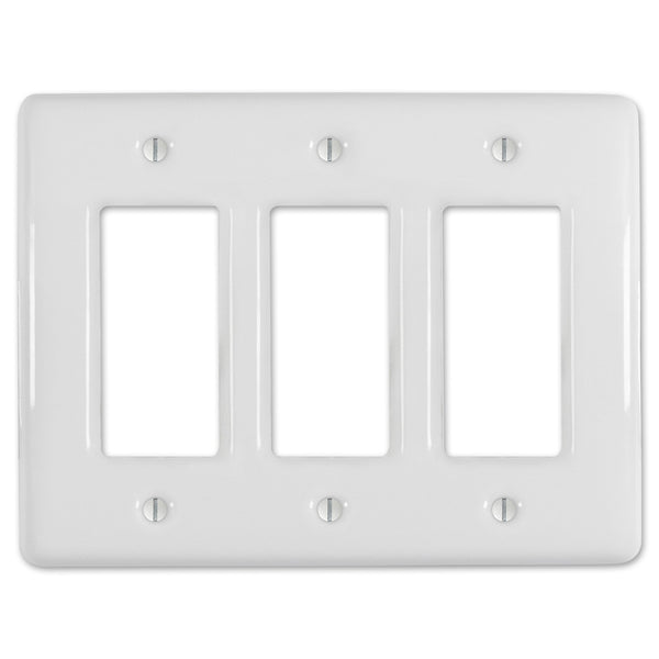 Metro White Ceramic - 3 Rocker Wallplate - Wallplate Warehouse 3000RRRW 070686006436 3 Rocker