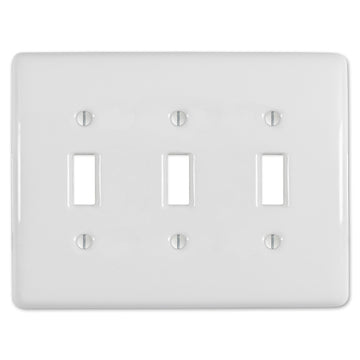 Metro White Ceramic - 3 Toggle Wallplate - Wallplate Warehouse 3000TTTW 070686006399 3 Toggle