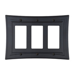 Modern Biba Matte Black Cast - 3 Rocker Wallplate