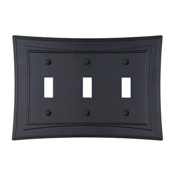 Modern Biba Matte Black Cast - 3 Toggle Wallplate - Wallplate Warehouse 96TTTMB - B 070686015421 3 Toggle