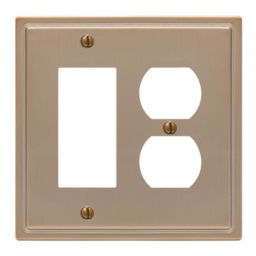 Moderne Brushed Bronze Steel - 1 Rocker / 1 Duplex Wallplate - Wallplate Warehouse 148RDBZ - B 070686020029 1 Rocker / 1 Duplex