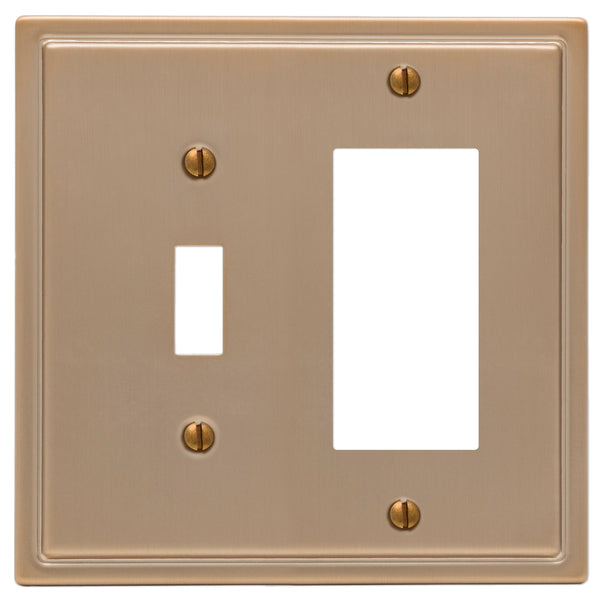 Moderne Brushed Bronze Steel - 1 Toggle / 1 Rocker Wallplate - Wallplate Warehouse 148TRBZ 070686587201 1 Toggle / 1 Rocker