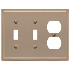 Moderne Brushed Bronze Steel - 2 Toggle / 1 Duplex Wallplate