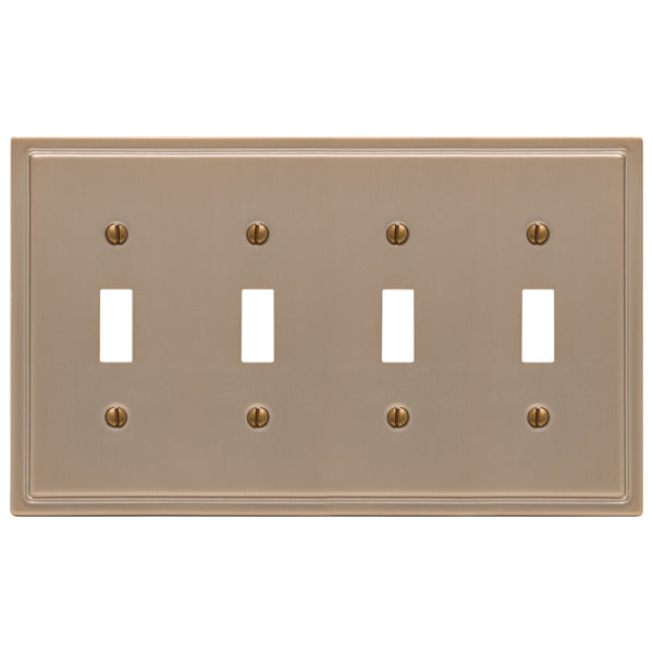 Moderne Brushed Bronze Steel - 4 Toggle Wallplate - Wallplate Warehouse 148T4BZ - B 070686020081 4 Toggle