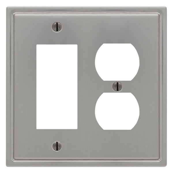 Moderne Brushed Nickel Steel - 1 Rocker / 1 Duplex Wallplate - Wallplate Warehouse 148RDBN - B 070686019962 1 Rocker / 1 Duplex