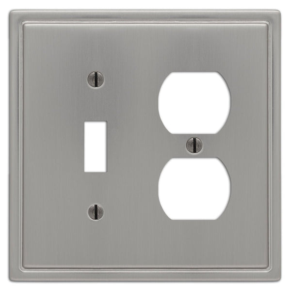 Moderne Brushed Nickel Steel - 1 Toggle / 1 Duplex Wallplate - Wallplate Warehouse 148TDBN 070686587041 1 Toggle / 1 Duplex