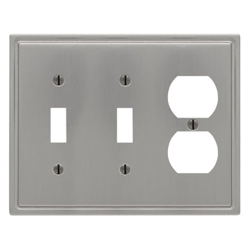 Moderne Brushed Nickel Steel - 2 Toggle / 1 Duplex Wallplate - Wallplate Warehouse 148TTDBN - B 070686019986 2 Toggle / 1 Duplex