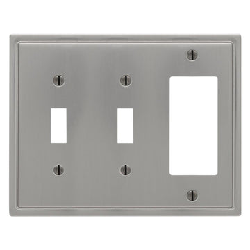Moderne Brushed Nickel Steel - 2 Toggle / 1 Rocker Wallplate - Wallplate Warehouse 148TTRBN - B 070686019993 2 Toggle / 1 Rocker