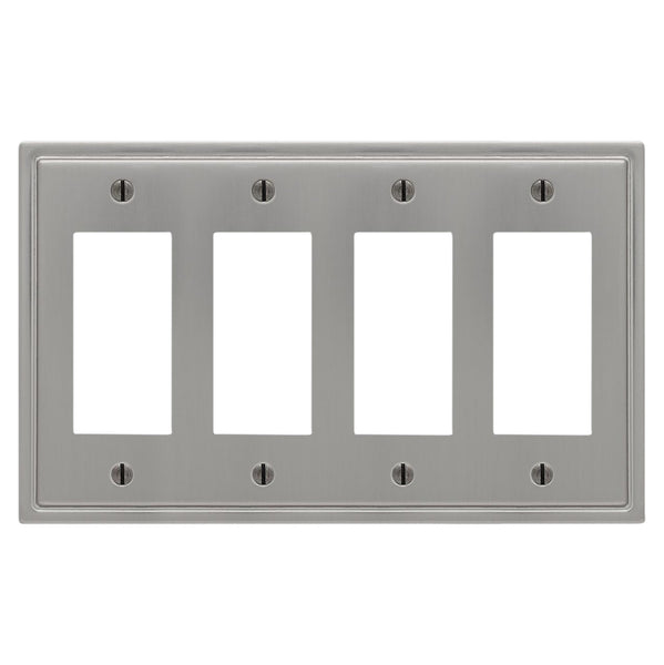 Moderne Brushed Nickel Steel - 4 Rocker Wallplate - Wallplate Warehouse 148R4BN - B 070686020012 4 Rocker