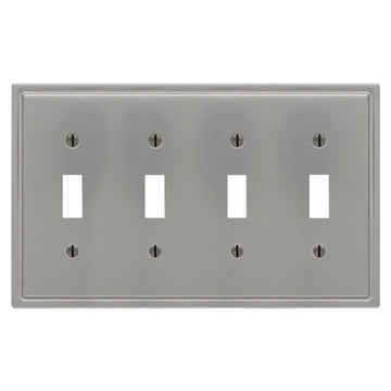 Moderne Brushed Nickel Steel - 4 Toggle Wallplate - Wallplate Warehouse 148T4BN - B 070686020005 4 Toggle