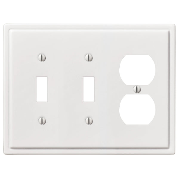 Moderne White Steel - 2 Toggle / 1 Duplex Wallplate - Wallplate Warehouse 148TTDW - B 070686020197 2 Toggle / 1 Duplex