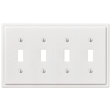 Moderne White Steel - 4 Toggle Wallplate - Wallplate Warehouse 148T4W - B 070686020210 4 Toggle