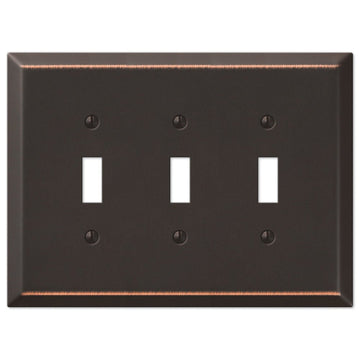 Oversized Aged Bronze Steel - 3 Toggle Wallplate - Wallplate Warehouse 463TTTDB 070686572696 3 Toggle