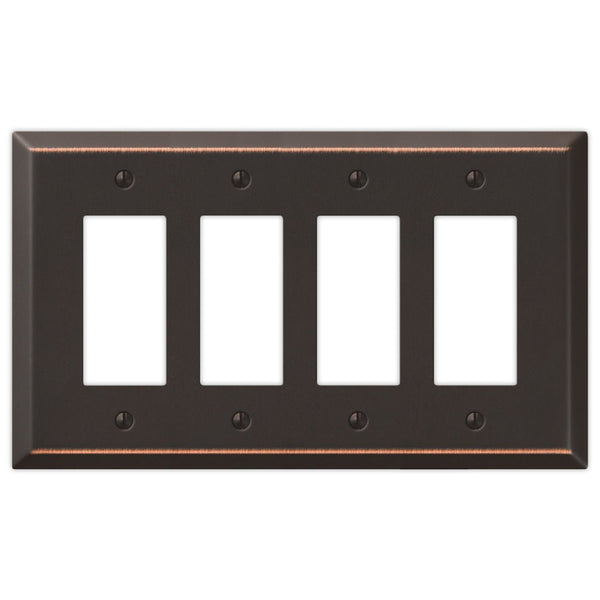 Oversized Aged Bronze Steel - 4 Rocker Wallplate - Wallplate Warehouse 463R4DB - B 070686021422 4 Rocker