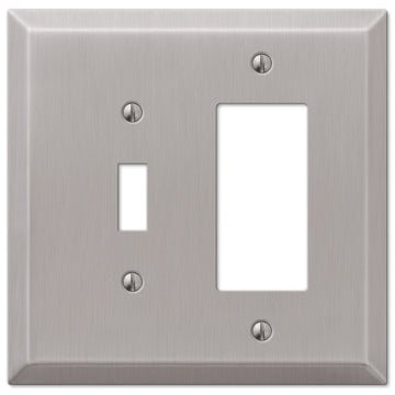 Oversized Brushed Nickel Steel - 1 Toggle / 1 Rocker Wallplate - Wallplate Warehouse 463TRBN 070686572559 1 Toggle / 1 Rocker