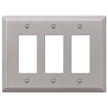 Oversized Brushed Nickel Steel - 3 Rocker Wallplate - Wallplate Warehouse 463RRRBN 070686572597 3 Rocker