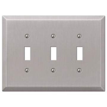 Oversized Brushed Nickel Steel - 3 Toggle Wallplate - Wallplate Warehouse 463TTTBN 070686572580 3 Toggle