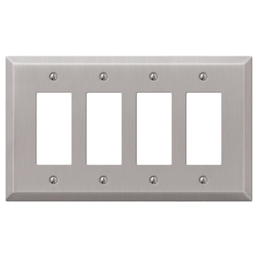 Oversized Brushed Nickel Steel - 4 Rocker Wallplate - Wallplate Warehouse 463R4BN - B 070686021408 4 Rocker