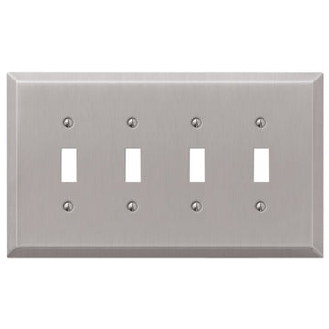 Oversized Brushed Nickel Steel - 4 Toggle Wallplate - Wallplate Warehouse 463T4BN - B 070686021392 4 Toggle