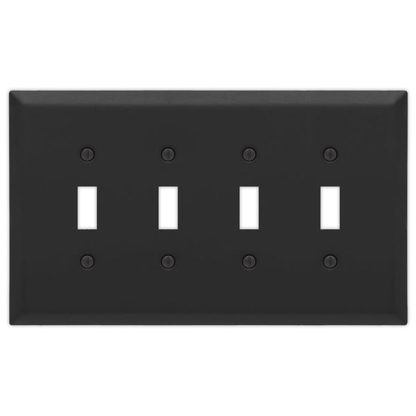 Oversized Matte Black Steel - 4 Toggle Wallplate - Wallplate Warehouse 463T4MB - B 070686021255 4 Toggle