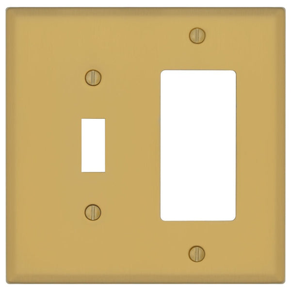 Oxford Brushed Gold - 1 Rocker/1 Duplex Wallplate - Wallplate Warehouse 173TR-BG 70686028728 1 Rocker/1 Duplex