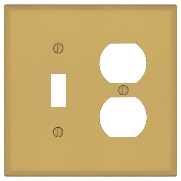 Oxford Brushed Gold - 1 Toggle/1 Duplex Wallplate - Wallplate Warehouse 173TD-BG 70686026328 1 Toggle/1 Duplex