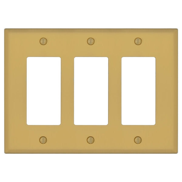 Oxford Brushed Gold - 3 Rocker Wallplate - Wallplate Warehouse 173RRR-BG 70686026366 3 Rocker