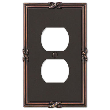 Ribbon & Reed Aged Bronze Cast - 1 Duplex Wallplate - Wallplate Warehouse 44DVB 070686567807 1 Duplex