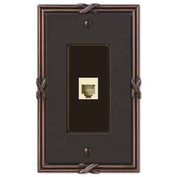 Ribbon & Reed Aged Bronze Cast - 1 Phone Jack Wallplate - Wallplate Warehouse 44PHVB 070686581001 Phone Jacks