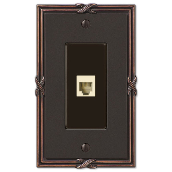 Ribbon & Reed Aged Bronze Cast - 1 Phone Jack Wallplate - Wallplate Warehouse 44PHVB 070686581001 Phone Jacks