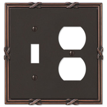 Ribbon & Reed Aged Bronze Cast - 1 Toggle / 1 Duplex Wallplate - Wallplate Warehouse 44TDVB 070686567838 1 Toggle / 1 Duplex