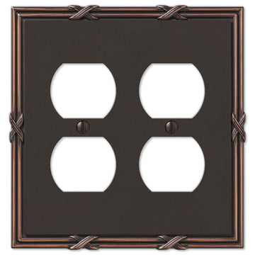 Ribbon & Reed Aged Bronze Cast - 2 Duplex Wallplate - Wallplate Warehouse 44DDVB 070686567852 2 Duplex
