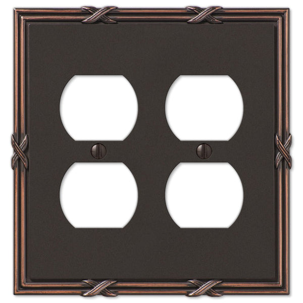 Ribbon & Reed Aged Bronze Cast - 2 Duplex Wallplate - Wallplate Warehouse 44DDVB 070686567852 2 Duplex