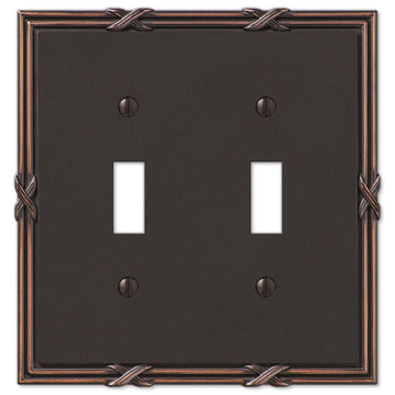 Ribbon & Reed Aged Bronze Cast - 2 Toggle Wallplate - Wallplate Warehouse 44TTVB 070686567821 2 Toggle