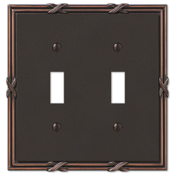 Ribbon & Reed Aged Bronze Cast - 2 Toggle Wallplate - Wallplate Warehouse 44TTVB 070686567821 2 Toggle