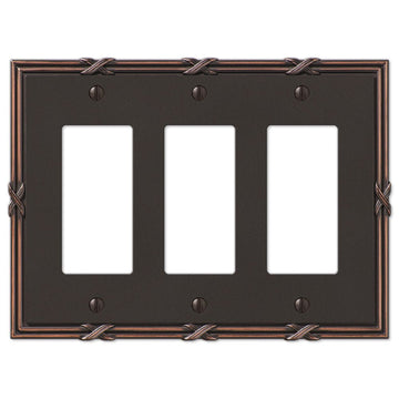 Ribbon & Reed Aged Bronze Cast - 3 Rocker Wallplate - Wallplate Warehouse 44RRRVB 070686567883 3 Rocker