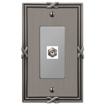 Ribbon & Reed Antique Nickel Cast - 1 Cable Jack Wallplate - Wallplate Warehouse 44CXAN 070686580974 Cable Jacks