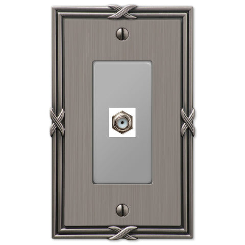 Ribbon & Reed Antique Nickel Cast - 1 Cable Jack Wallplate - Wallplate Warehouse 44CXAN 070686580974 Cable Jacks