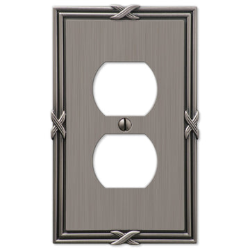 Ribbon & Reed Antique Nickel Cast - 1 Duplex Wallplate - Wallplate Warehouse 44DAN 070686559314 1 Duplex