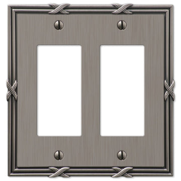 Ribbon & Reed Antique Nickel Cast - 2 Rocker Wallplate - Wallplate Warehouse 44RRAN 070686567746 2 Rocker