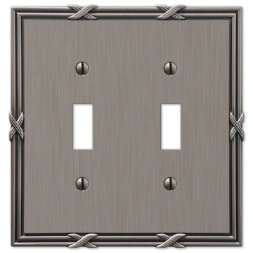 Ribbon & Reed Antique Nickel Cast - 2 Toggle Wallplate - Wallplate Warehouse 44TTAN 070686559338 2 Toggle
