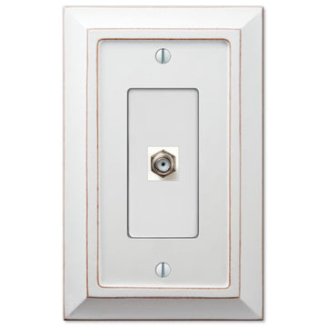 Savannah Distressed White Wood - 1 Cable Jack Wallplate - Wallplate Warehouse 4040CXDW 070686580837 Cable Jacks