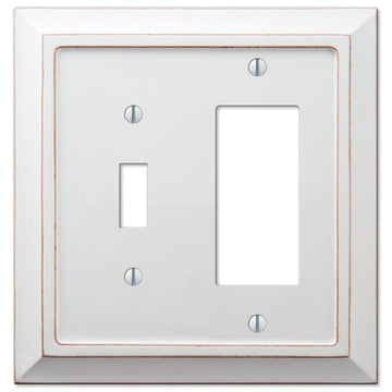 Savannah Distressed White Wood - 1 Toggle / 1 Rocker Wallplate - Wallplate Warehouse 4040TRDW 070686577189 1 Toggle / 1 Rocker