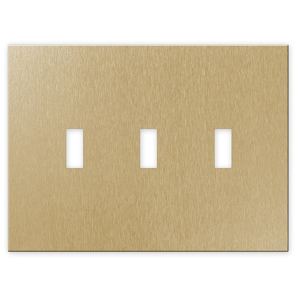 Screwless Oversized Brushed Gold - 3 Toggle Wallplate - Wallplate Warehouse WP3DC-BAGD 811671021757 3 Toggle